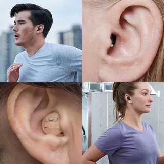 Pessoa usando aparelho auditivo intra-auricular
